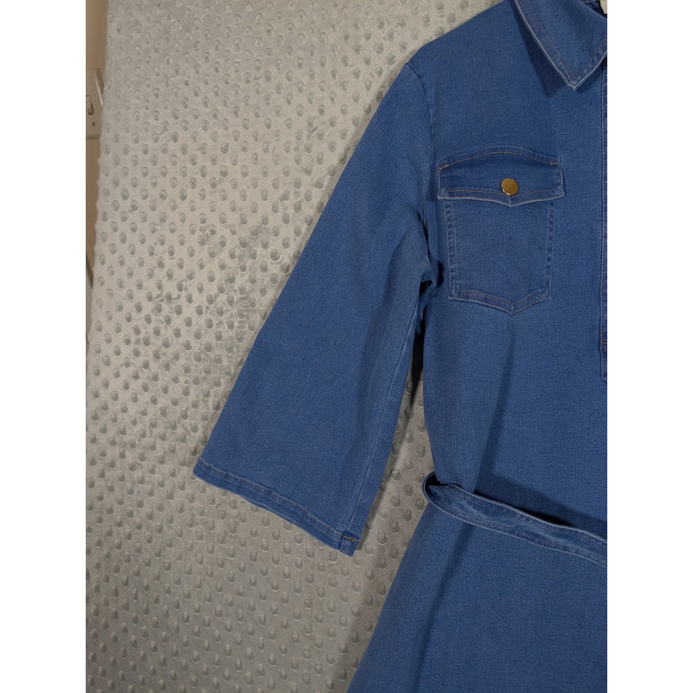 Tuckernuck Indigo Denim Lexi Dress Womens XL Blue Gold Snap Stretch Belted EUC - Picture 9 of 16